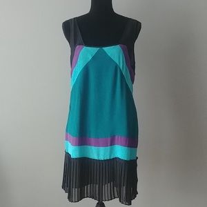 Oleg Cassini silk retro color block pleated dress